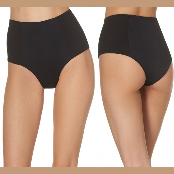 NWT $99 L Space Jackie High Waist Bitsy Cut Bikini Bottoms‎ Black [ Medium ] - Picture 1 of 12